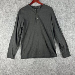 Theory Henley Mens Medium Black Cotton Knit Button Neck Long Sleeve Pullover